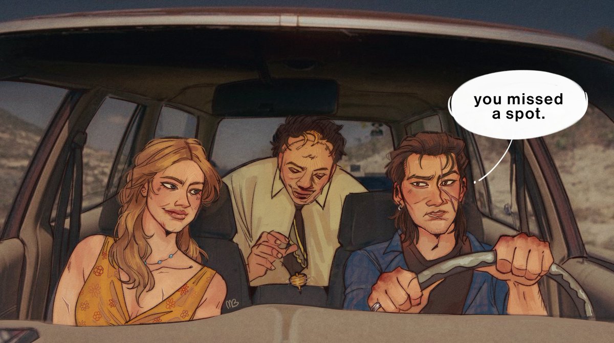 my characters now thank you!!
they're on a road trip, johnny's trying out being a brunette and bubba got into the bleach bottle. sissy is sissy :)
#tcmfanart #tcm