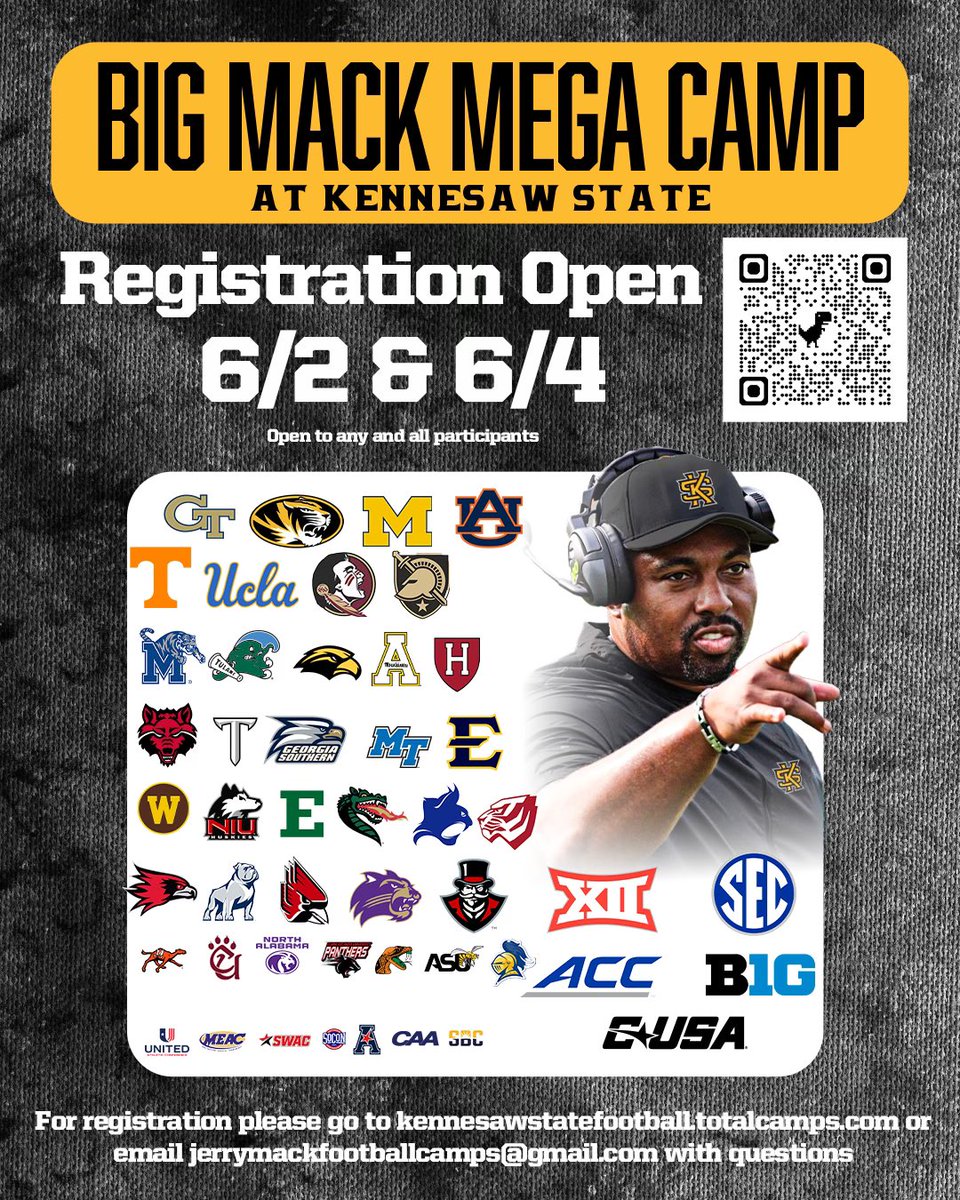 Peter Chung (@peterchungfb) on Twitter photo If you want exposure, come ball out at one of the BIGGEST camps in the nation!
<a href="/kennesawstfb/">Kennesaw State Football</a> is looking for DAWGS who want to COMPETE against the best and EARN an OFFER‼️
🔗⬇️:
kennesawstatefootball.totalcamps.com/About%20Us If you want exposure, come ball out at one of the BIGGEST camps in the nation!
<a href="/kennesawstfb/">Kennesaw State Football</a> is looking for DAWGS who want to COMPETE against the best and EARN an OFFER‼️
🔗⬇️:
kennesawstatefootball.totalcamps.com/About%20Us