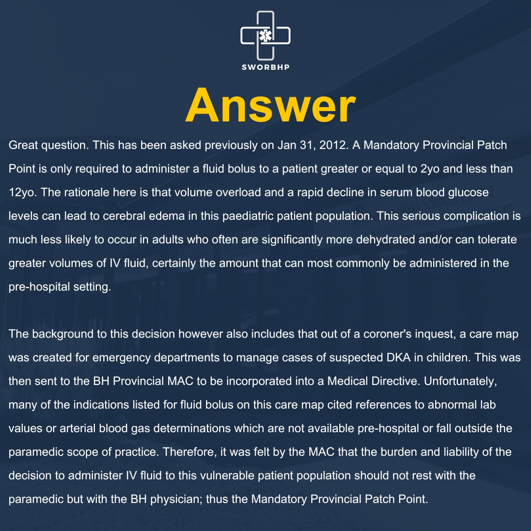Today on our Ask MAC #highlight, we look at why there is a mandatory patch point for pediatric patients with a blood sugar over 25 mmol/l who are suspected to be in DKA for a fluid bolus when there is no patch point for adult patients.