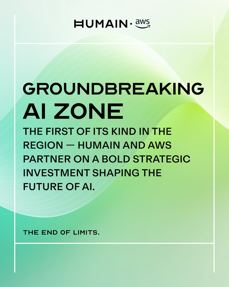 HUMAIN (@humainai) on Twitter photo A new <a href="/awscloud/">Amazon Web Services</a> AI Zone - built with HUMAIN to fuel the region’s AI future.
Together, we’re scaling next-gen solutions, launching an AI agent marketplace, and advancing Arabic Large Language Models with ALLaM and SDAIA.
#HUMAINAI #TheEndOfLimits #aPIFcompany A new <a href="/awscloud/">Amazon Web Services</a> AI Zone - built with HUMAIN to fuel the region’s AI future.
Together, we’re scaling next-gen solutions, launching an AI agent marketplace, and advancing Arabic Large Language Models with ALLaM and SDAIA.
#HUMAINAI #TheEndOfLimits #aPIFcompany