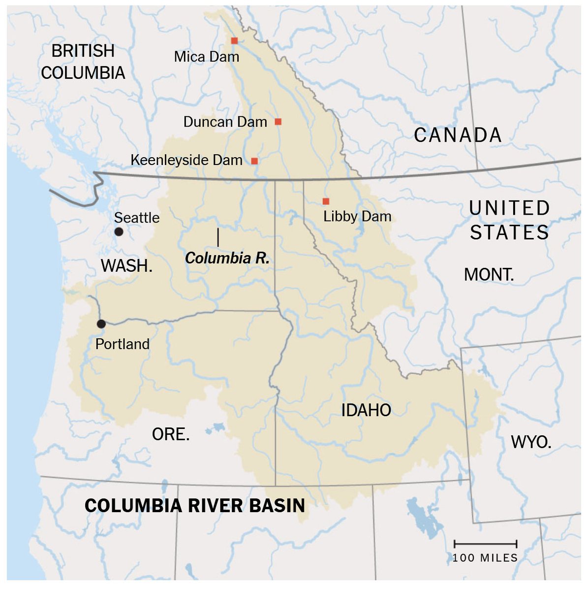 OtayMark's tweet photo. A Crucial River Treaty Is Tangled in Trump’s Feud With Canada

Negotiations over the Columbia River basin could affect the environment in Canada and electrical generation and flood control in the United States.

The 60-year-old treaty governs the water rushing down the Columbia River, which snakes from British Columbia through Montana, Idaho, Washington and Oregon, and provides the single largest source of hydropower in the United States. But parts of the treaty expired around the U.S. presidential election.

https://t.co/InfbFKkgbg by @KYWeise via @NYtimes