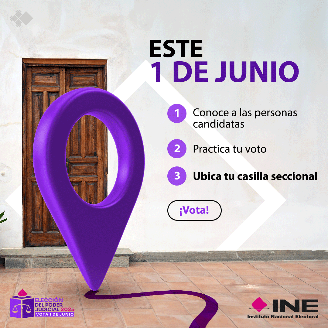 Tu decisión es muy importante para el país. 🗳️​

​📍#UbicaTuCasillaSeccional en 📲 ine.mx/conoceles-prac…​ o llama a INETEL 800 433 2000 y ¡vota!​

Este 1 de junio tu participación fortalece la democracia en las elecciones del #PoderJudicial.