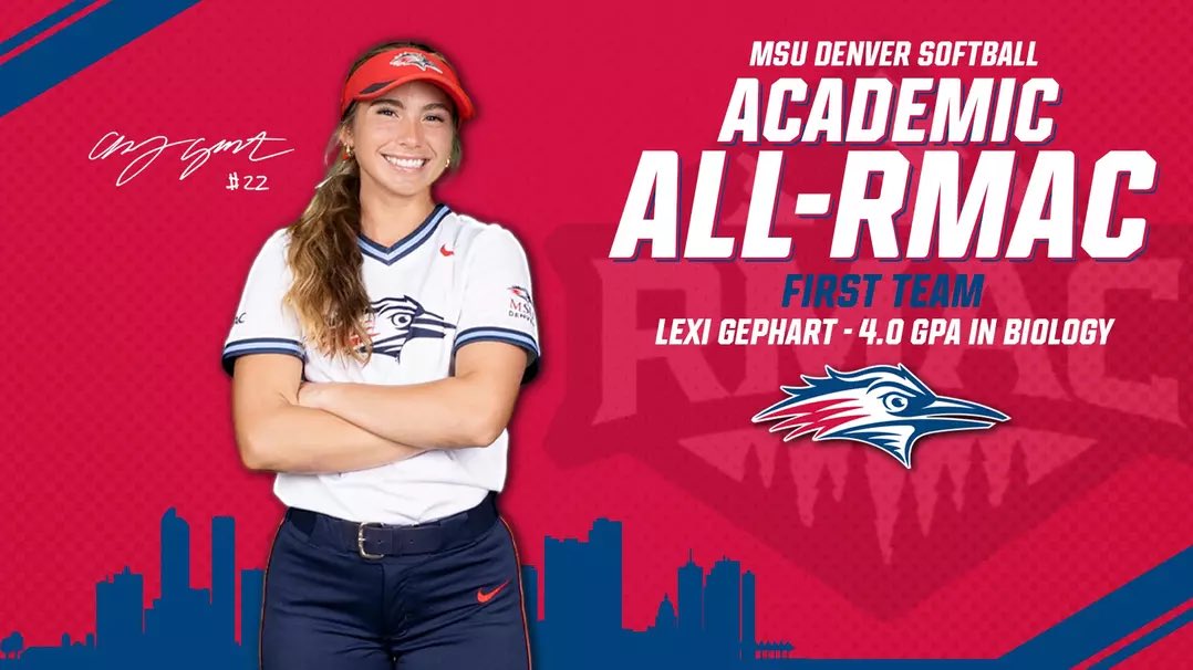 RoadrunnerSB's tweet image. 10 Roadrunners earned All RMAC Honor Roll recognition and sophomore biology major Lexi Gephart was named to the 1st Team All Academic Team with a 4.0 gpa. #RoadiesSB25