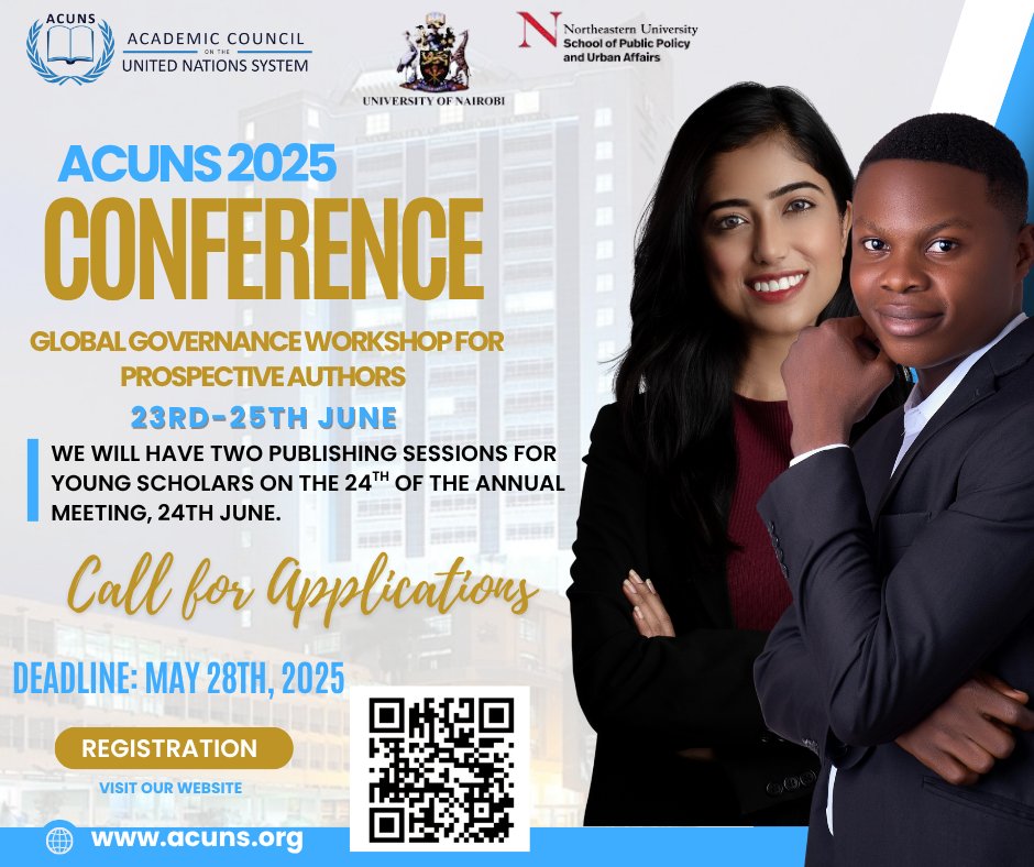 docs.google.com/forms/d/e/1FAI…

Are you a student, early-career scholar, youth leader working on climate, biodiversity, or pollution? The Academic Council on the United Nations System (ACUNS) invites you to submit a proposal for  Youth &amp; Student Track of its 2025 Virtual Annual Meeting.
