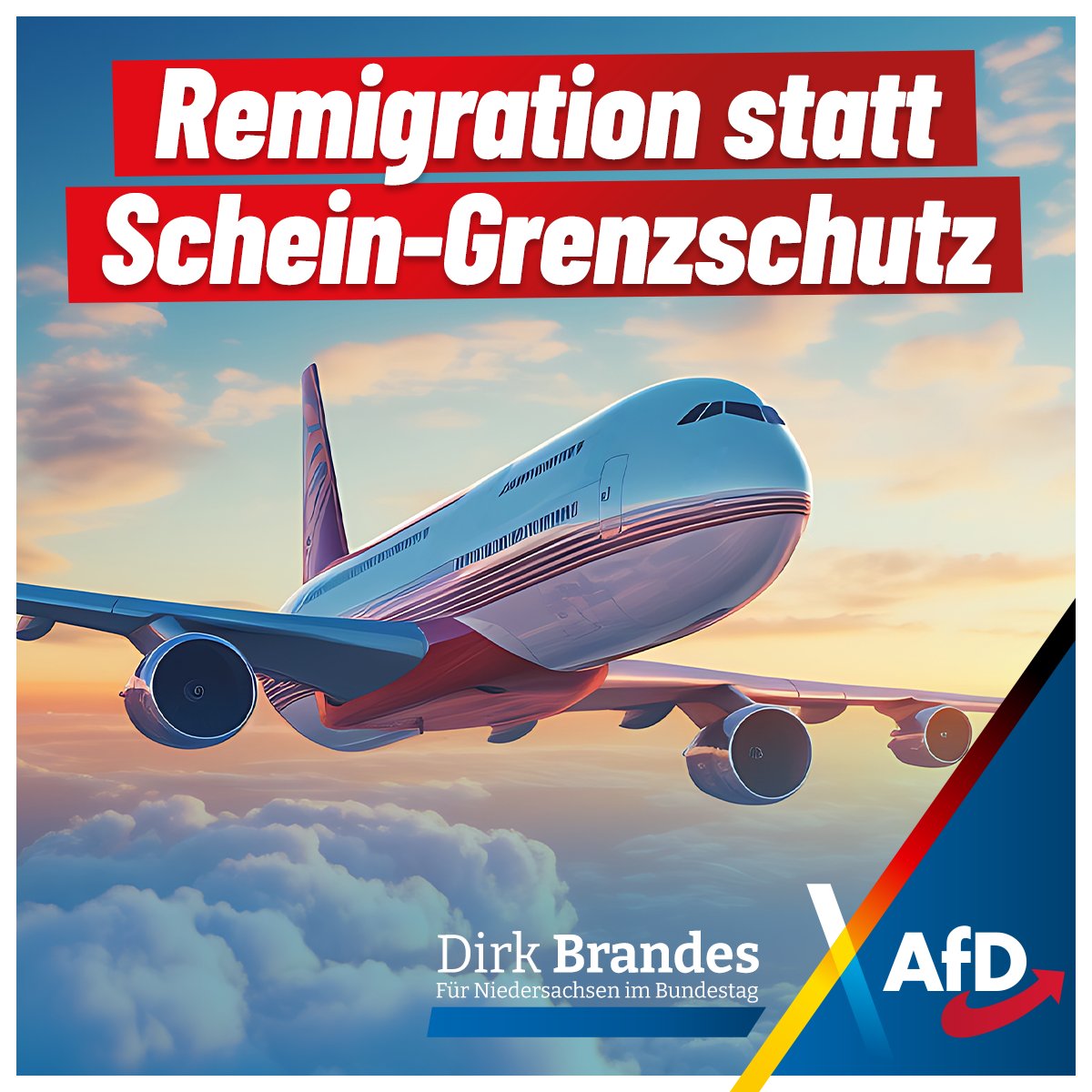 Remigration statt Schein-Grenzschutz! ✈️

Grenzschutz-Debatten allein reicht nicht.

Es braucht Rückführungen – konsequent, rechtssicher, und im Sinne der gesellschaftlichen Stabilität.