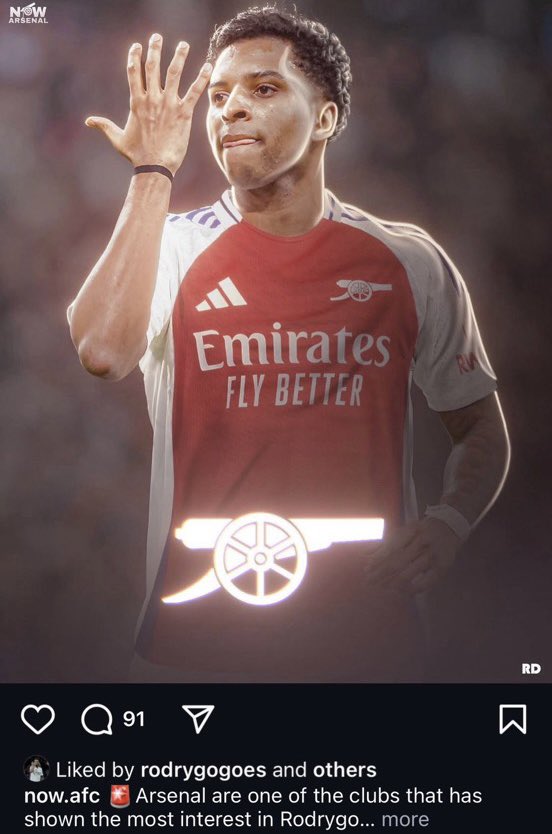 foothubofficial's tweet image. 📸‼️ Rodrygo has liked a post on Instagram connecting him to Arsenal following recent rumors circulating.