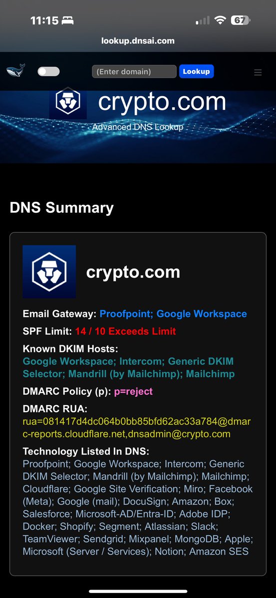 Michael_4N6's tweet image. Pushed an update for DNSai.com

Advanced Lookup UI results view has improved. 

SPF lookup count now calculates nested lookups and authorized sender counts. 

Advanced Lookup
lookup.dnsai.com