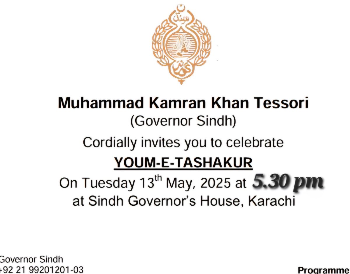 NrsSahib's tweet photo. Honored to receive an invitation to celebrate #YoumETashakur at Governor House Sindh!🙏
Heartfelt Salute to COAS All armed forces &amp; Govt of Pakistan for wise Leadership. Special Thanks to Governor H.E @KamranTessoriPk for the opportunity #PakArmy_OurPride 👏 #PakistanZindabad 💚 https://t.co/FwJk7U7oYR