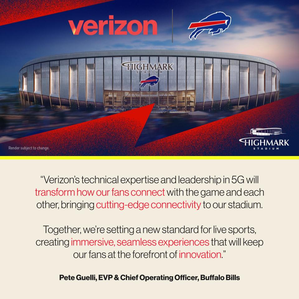 Verizon Business (@verizonbusiness) on Twitter photo Itās official. Verizon is the official 5G network and a founding partner of the new <a href="/BuffaloBills/">Buffalo Bills</a> Highmark Stadium set to open in 2026. Read more here: vzbiz.biz/43gc1qT Itās official. Verizon is the official 5G network and a founding partner of the new <a href="/BuffaloBills/">Buffalo Bills</a> Highmark Stadium set to open in 2026. Read more here: vzbiz.biz/43gc1qT