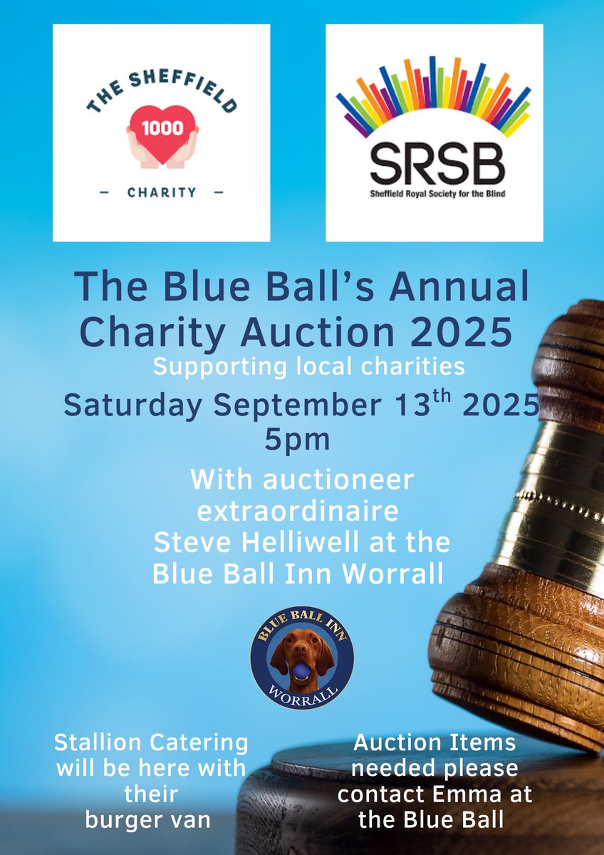 BlueBallWorrall (@ballworrall) on Twitter photo Hello Twitterers or Xers
This years charity auction will be for <a href="/thesheff1000/">The Sheffield 1000 Charity</a> & <a href="/SRSBCharity/">SRSB and RSS</a>
Could you please check your cupboards, ask your famous pals for any donations to help raise funds for these wonderful #sheffield causes 💙
#proudtobeyourlocal Hello Twitterers or Xers
This years charity auction will be for <a href="/thesheff1000/">The Sheffield 1000 Charity</a> & <a href="/SRSBCharity/">SRSB and RSS</a>
Could you please check your cupboards, ask your famous pals for any donations to help raise funds for these wonderful #sheffield causes 💙
#proudtobeyourlocal