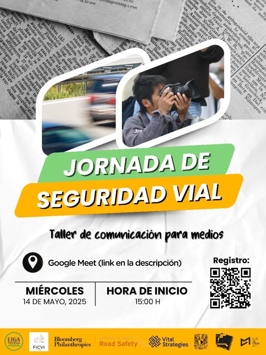 📣 ¡Actualización importante!
Debido al gran interés de nuestra comunidad, el Taller de Seguridad Vial para Comunicadores se realizará de forma virtual. 🙌

🗓 Miércoles, 14 de mayo
🕒 15:00 - 17:00 (CDMX)
🔗 Únete por Google Meet: meet.google.com/tgu-hgza-cbb