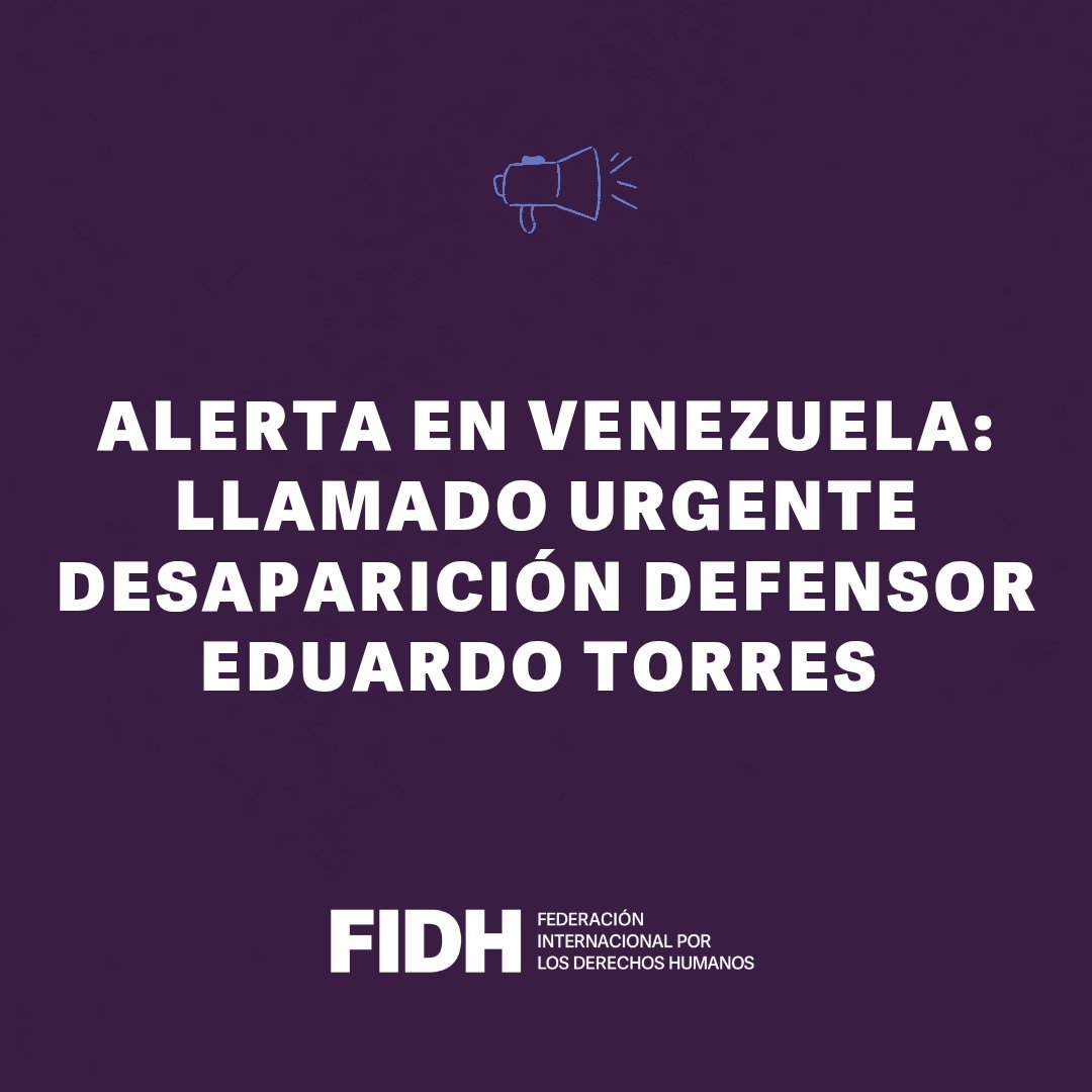Venezuela: Alertamos sobre la desaparición del defensor laboral Eduardo Torres, integrante de PROVEA. #DóndeEstáEduardo 

Eduardo ha sido víctima de hostigamiento y amenazas por su labor.

Hay alta probabilidad de que esté en detención arbitraria y desaparición forzada. De