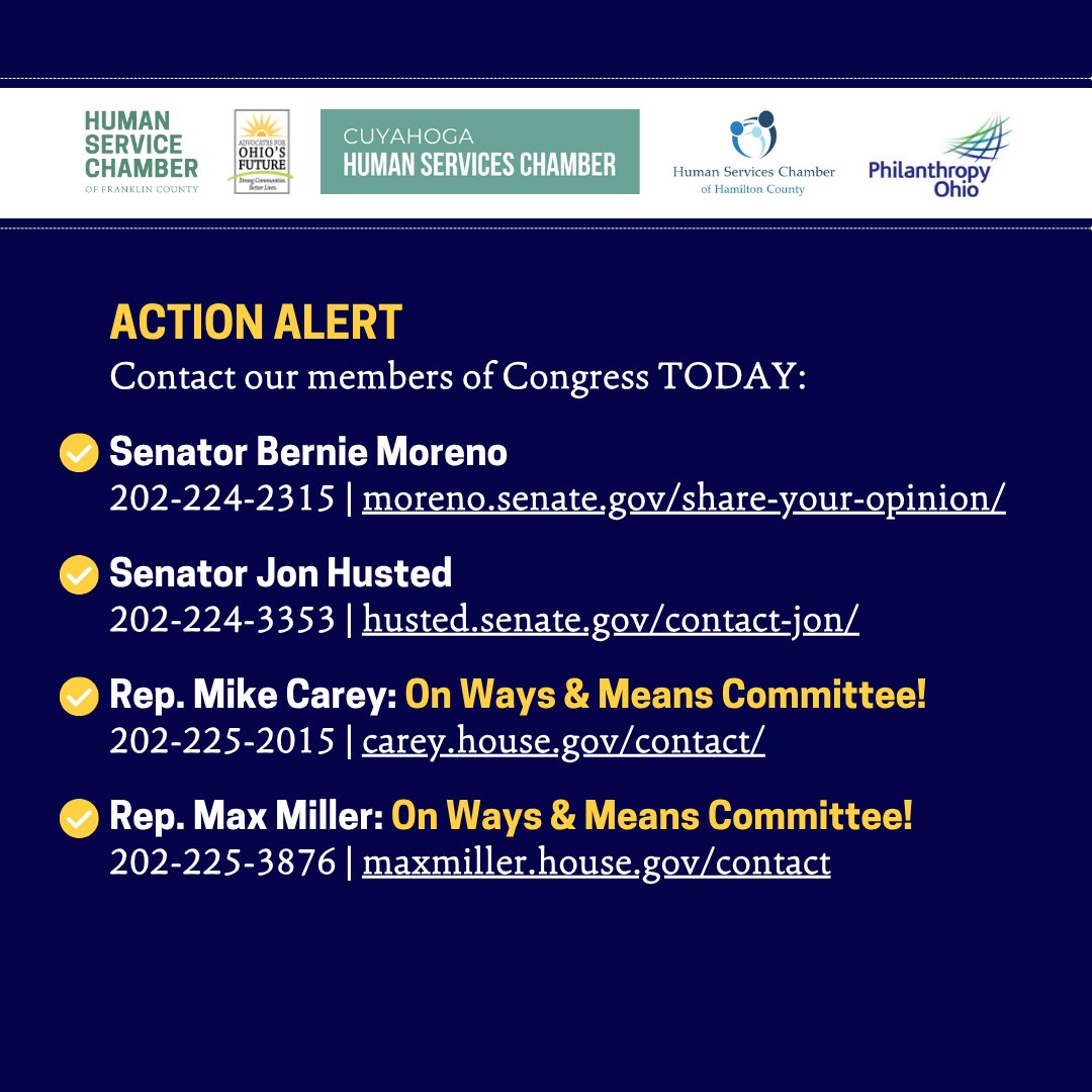 🚨We stand with <a href="/PhilanthropyOH/">Philanthropy Ohio</a>, Human Service Chamber of Franklin County, <a href="/HSCofHamCo/">Human Services Chamber of Hamilton County</a> and Cuyahoga Human Services Chamber against a U.S. House provision that would grant unilateral authority to revoke the c3 status of nonprofits w/out due process or evidence. Take action today!