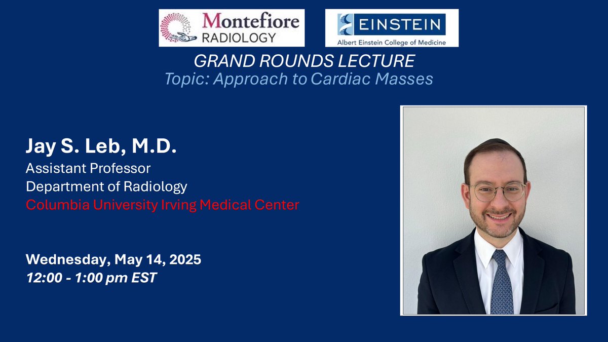 Montefiore Radiology (@montefiorerad) on Twitter photo Excited to welcome Jay Leb, MD who will provide <a href="/MontefioreRAD/">Montefiore Radiology</a> Grand Rounds on Wednesday, 5/14/25 on “Approach to Cardiac Masses” <a href="/columbiaimaging/">Columbia Radiology</a> Excited to welcome Jay Leb, MD who will provide <a href="/MontefioreRAD/">Montefiore Radiology</a> Grand Rounds on Wednesday, 5/14/25 on “Approach to Cardiac Masses” <a href="/columbiaimaging/">Columbia Radiology</a>
