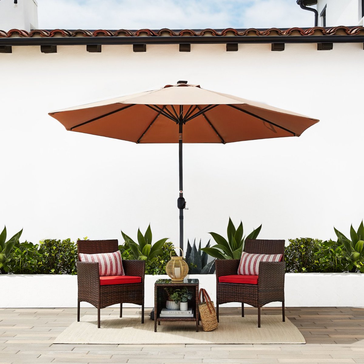Our solar patio umbrella isn't just stylish—it's functional around the clock. Add in a sturdy base and charming wicker seating, and your outdoor space is instantly transformed into a go-to hangout for every summer moment.
Shop now at Amazon! amzn.to/3GKbzte