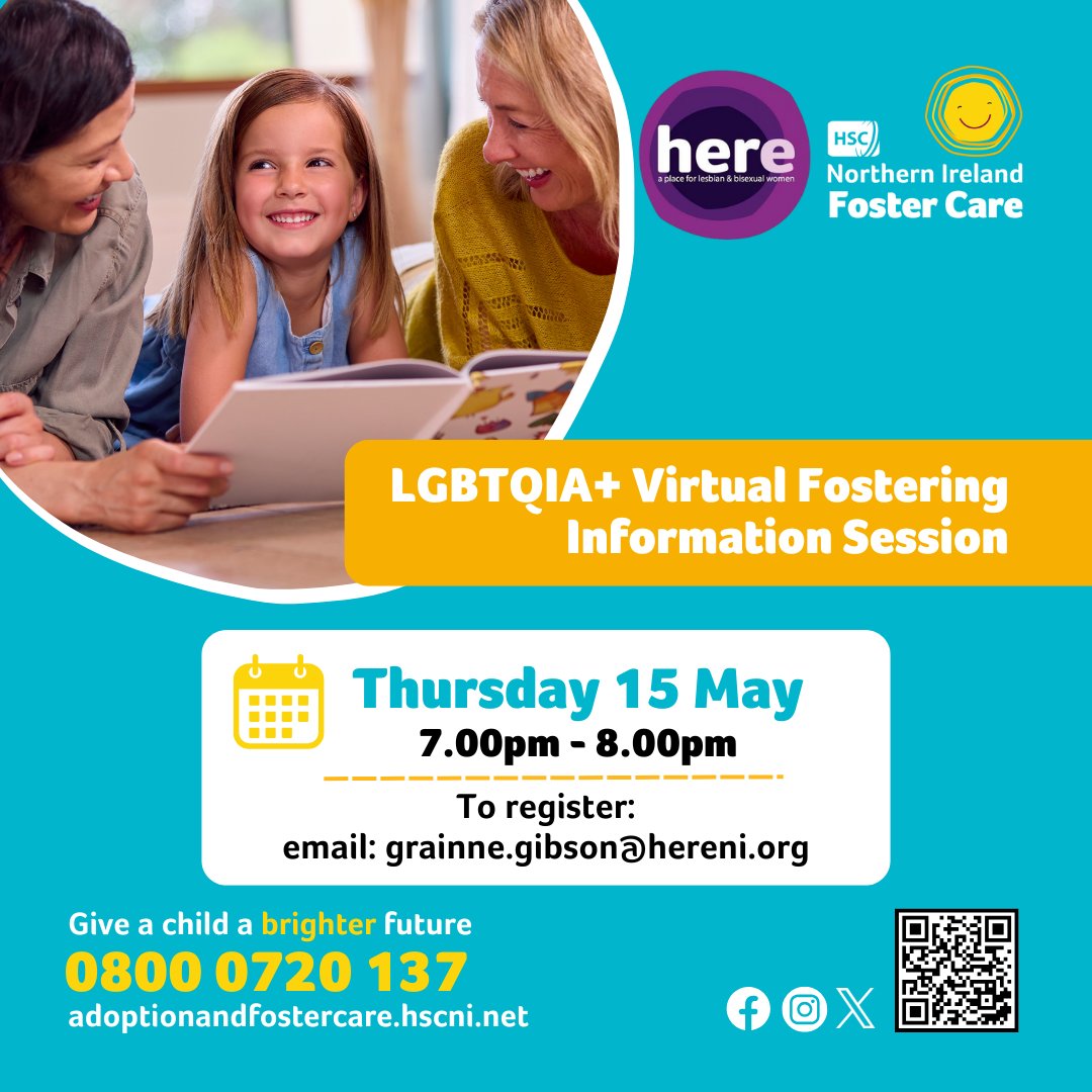 South Eastern Trust (@setrust) on Twitter photo Interested in fostering? Join our LGBTQIA+ Virtual Fostering Info Session 🌈
Learn how you can make a difference as a foster carer.
🗓 Thursday 15 May
🕖 7pm– 8pm
Register by emailing grainne.gibson@hereni.org 💻
#GiveAChildABrighterFuture Interested in fostering? Join our LGBTQIA+ Virtual Fostering Info Session 🌈
Learn how you can make a difference as a foster carer.
🗓 Thursday 15 May
🕖 7pm– 8pm
Register by emailing grainne.gibson@hereni.org 💻
#GiveAChildABrighterFuture