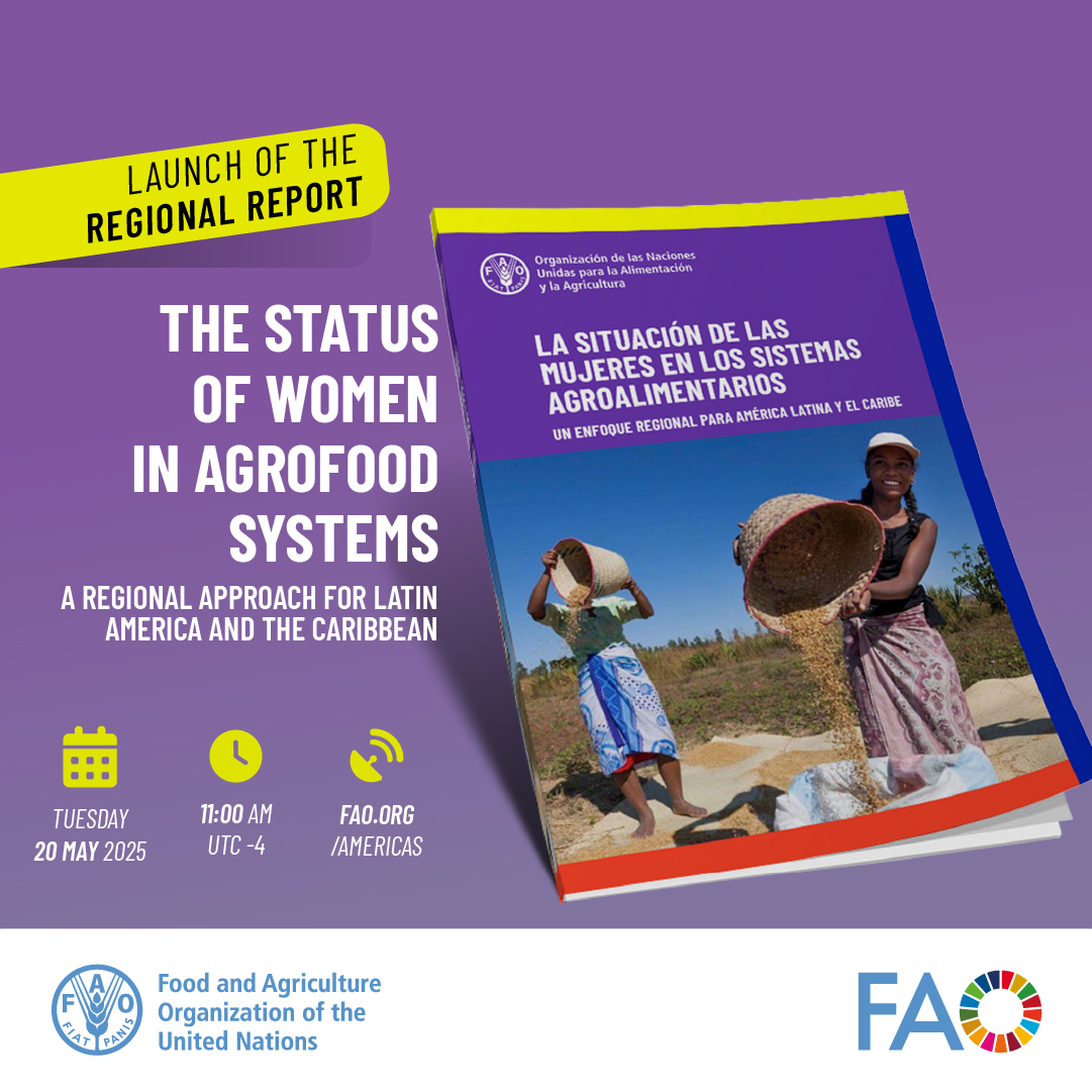 📢We present the report The Status of Women in #AgrifoodSystems: a regional approach for Latin America and the Caribbean📊

A key analysis on the roles and challenges of #RuralWomen.

📅 May 20
🕚11:00(UTC-4)

🔗 bit.ly/42JYGbb  
#Beijing30