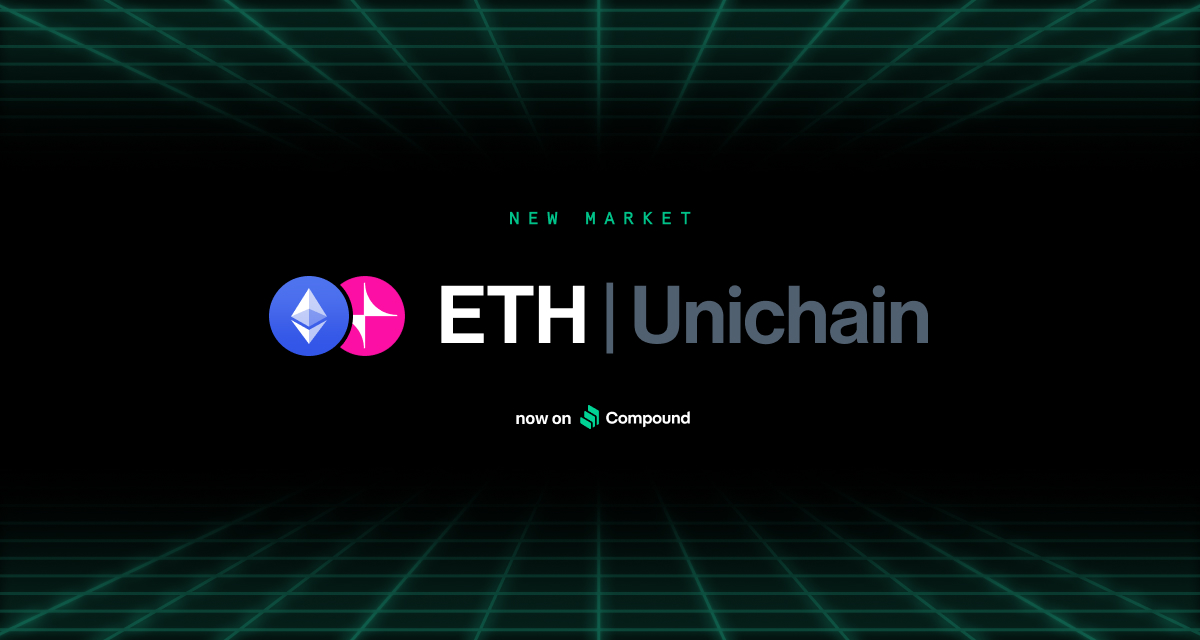Compound is live on <a href="/unichain/">Unichain</a>

wstETH, weETH, ezETH, BTC, and UNI can be used as collateral to borrow ETH.

View the new market: app.compound.finance/?market=weth-u…