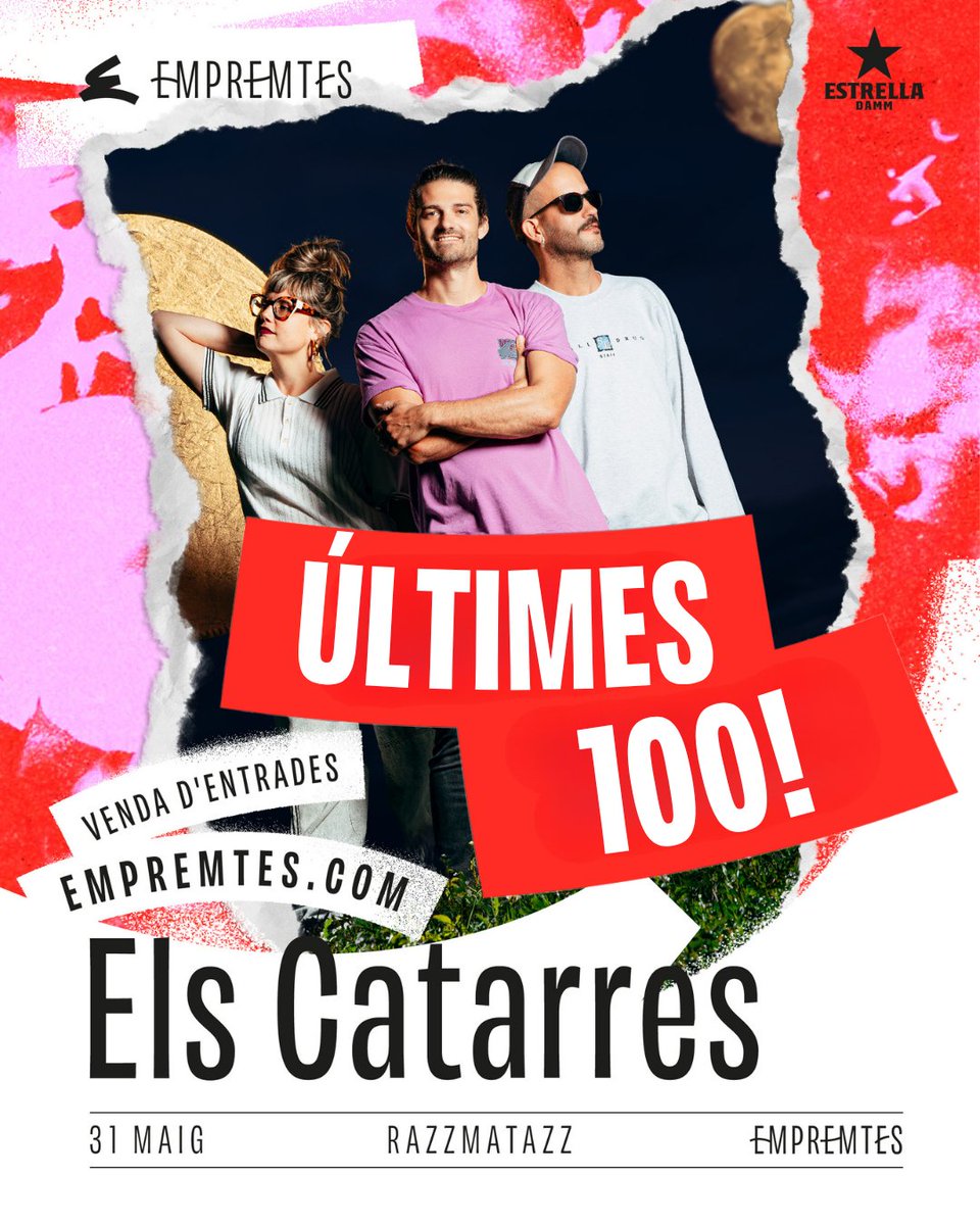 Festival Empremtes (@empremtesfest) on Twitter photo 🚨 Últimes 100 entrades per veure <a href="/elscatarres/">ELS CATARRES 🪂 PARACAIGUDISTES</a> a Razzmatazz el 31/05 a les 21 h!
Presenten Paracaigudistes i serà una nit per recordar 🪂
🎟️ Compra ara abans no volin 👉 empremtes.com
#Empremtes25 #ElsCatarres #Paracaigudistes 🚨 Últimes 100 entrades per veure <a href="/elscatarres/">ELS CATARRES 🪂 PARACAIGUDISTES</a> a Razzmatazz el 31/05 a les 21 h!
Presenten Paracaigudistes i serà una nit per recordar 🪂
🎟️ Compra ara abans no volin 👉 empremtes.com
#Empremtes25 #ElsCatarres #Paracaigudistes