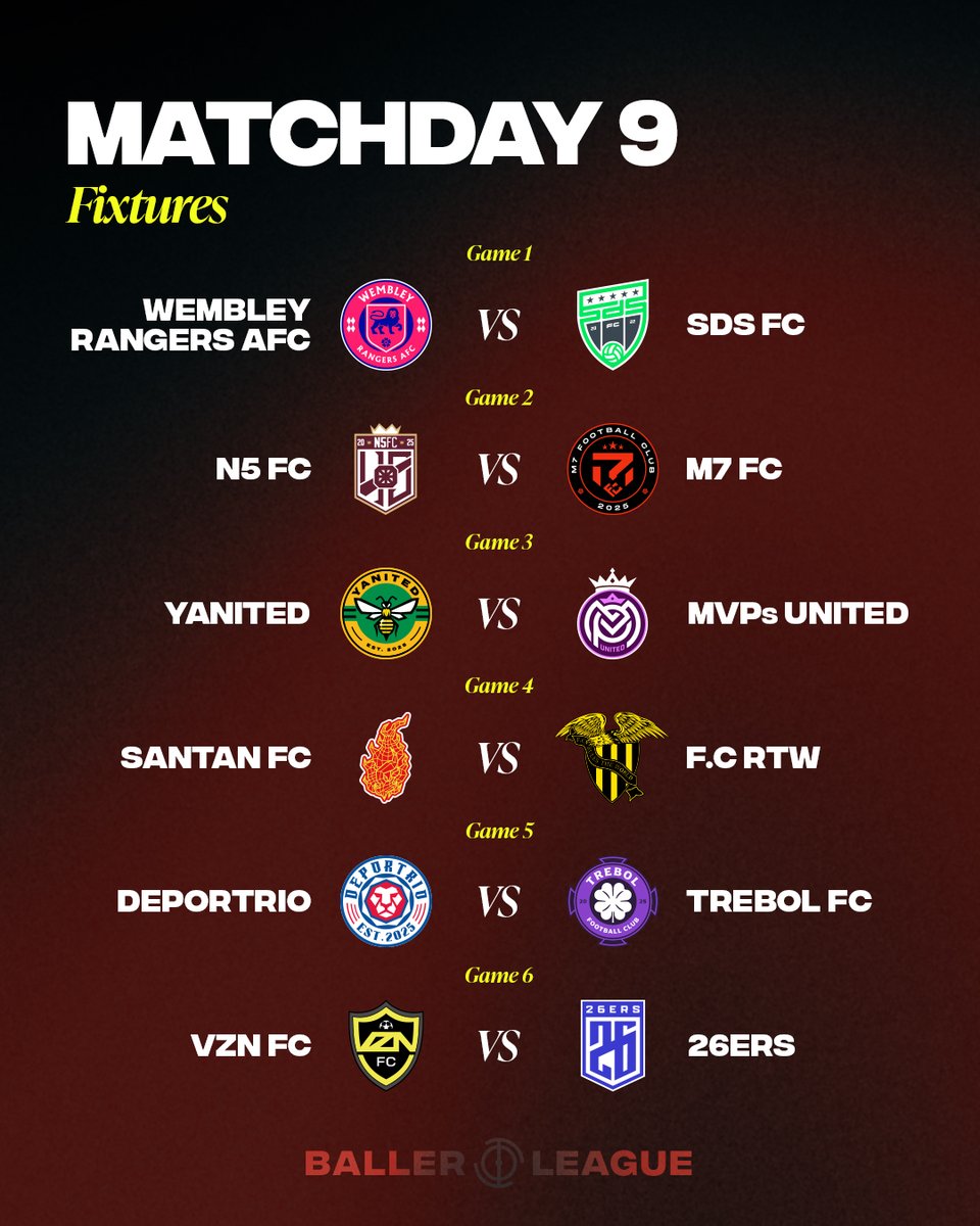 MATCHDAY 9 IS GONNA BE MASSIVE! 

🔥 <a href="/Santandave1/">SANTAN</a> and <a href="/CLINT419/">👤</a> clash
👀 2nd place Deportrio vs in-form Trebol
💪 <a href="/angryginge13/">angryginge</a> facing Final Four hopefuls

Tickets for just £15 👉 ticketmaster.co.uk/baller-league-…