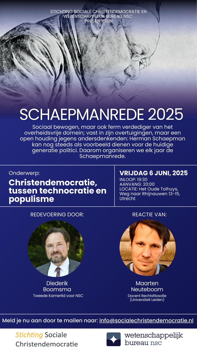 Van harte welkom bij de Schaepmanrede 2025. Meld je aan via info@socialechristendemocratie.nl