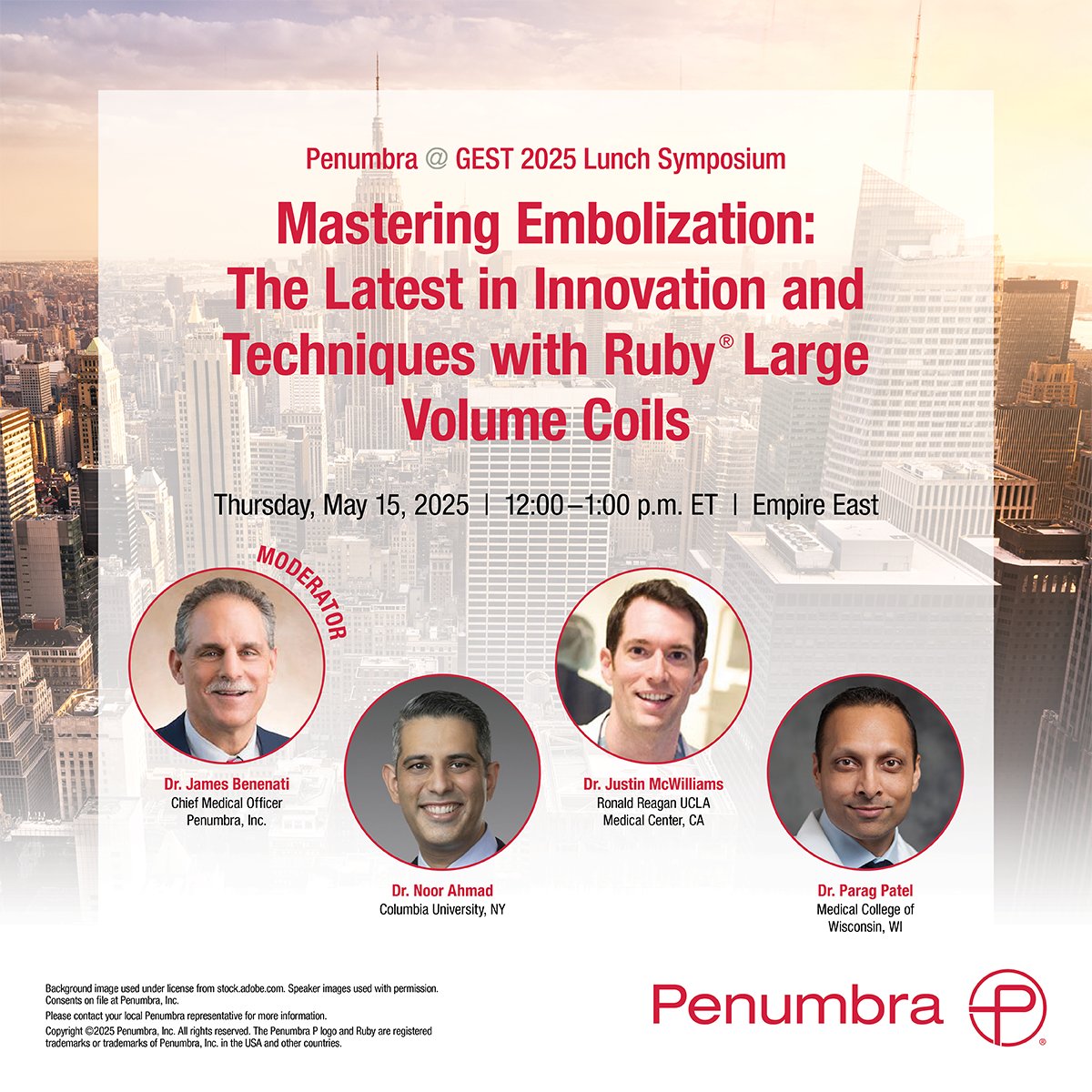 PenVascular's tweet photo. Heading to #GEST25? Join our Lunch Symposium with Drs. @JamesBenenati, @noorahmadmd, @pryce227, and @paragpatel_IR, diving into the latest in innovation and techniques with the Ruby Embolization System.
#SomethingBIGIsComing https://t.co/hRdb56caBQ
