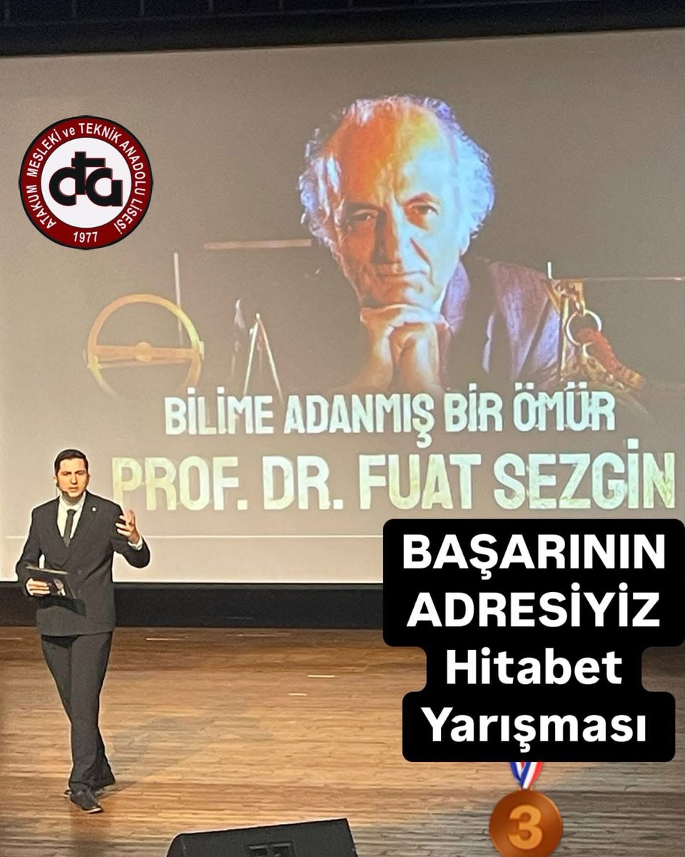 BAŞARININ ADRESİYİZ

Türkiye Yüzyılı Maarif Modeli “Köklerden Geleceğe” programı kapsamında düzenlenen Prof. Dr. Fuat Sezgin temalı “Liseler Arası Hitabet Yarışması”nın finalinde öğrencilerimizden
Muhammet Eren Gül, dereceye girip 3. oldu.