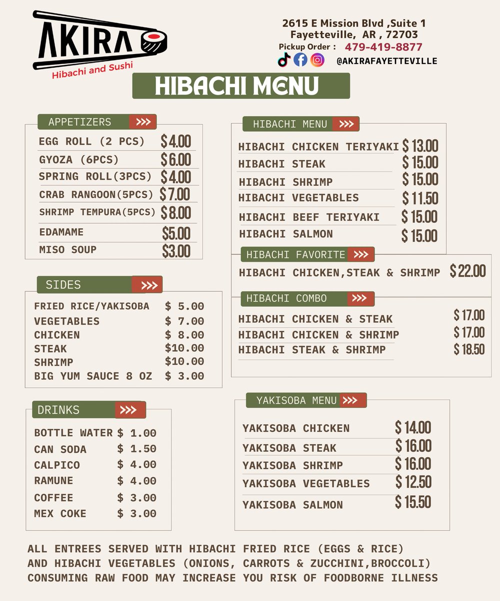 eurekapizza's tweet image. Excited for our new tenant to open at 2615 E Mission in Fayetteville- open today! Akira Hibachi &amp;amp; Sushi- great stuff!!