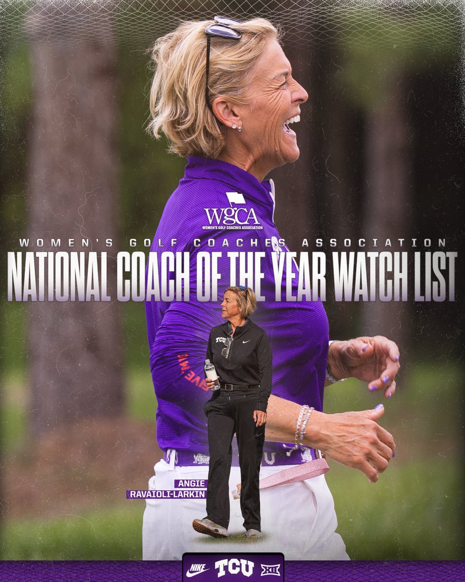 TCU Women's Golf (@tcuwomensgolf) on Twitter photo Our coach >>>
<a href="/TCUCoachAngie/">Angie Larkin</a> has been named to the WGCA National Coach of the Year Watch List! Our coach >>>
<a href="/TCUCoachAngie/">Angie Larkin</a> has been named to the WGCA National Coach of the Year Watch List!