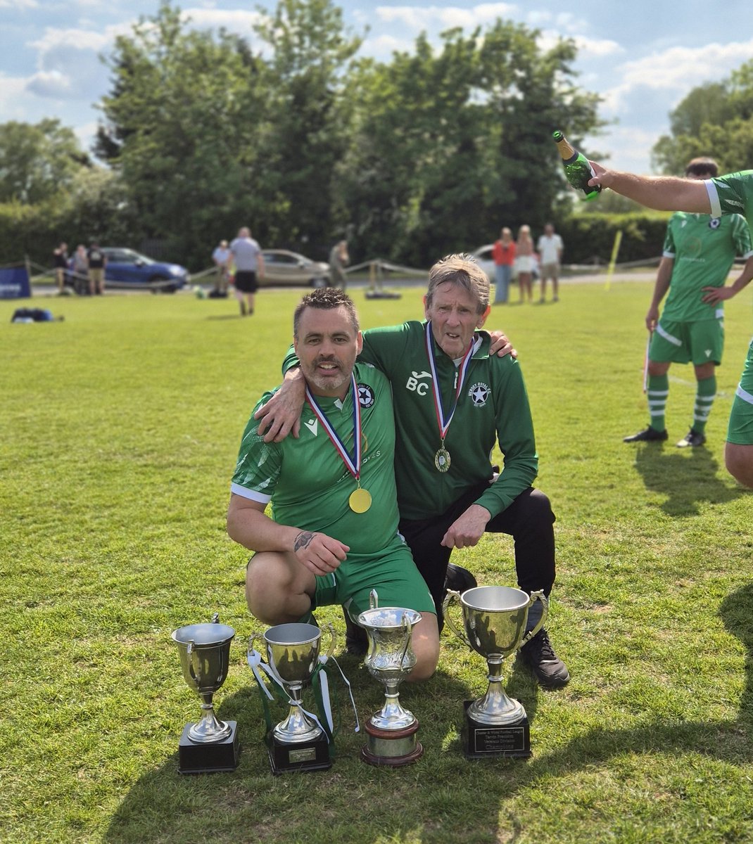 Mersey Royal Vets Manager David Carrington with proud father Billy Carrington with all 4 trophies won this season. <a href="/Cagga172/">Cagga</a>

Cheshire Vets cup 
CWFL Doug Johnson Vets cup 
CWFL Tarvin Precision Vets Division 1 champions 
CWFL P3plant Life Members Cup