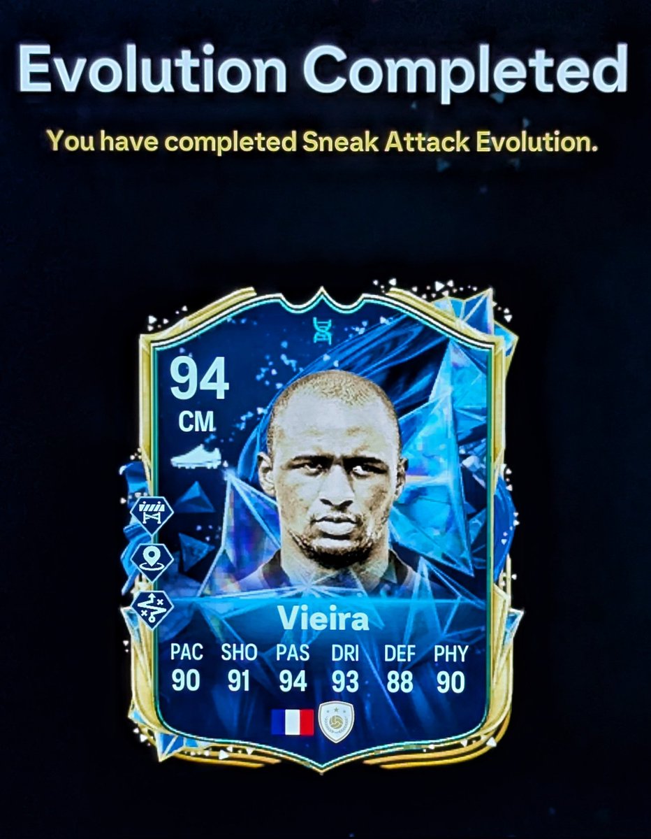 Take a good look at  his stats and you'll see a Vieira who can dribble, score and pass. Gonna use him as a playmaker CM.  Time to have fun 😍 #FC25