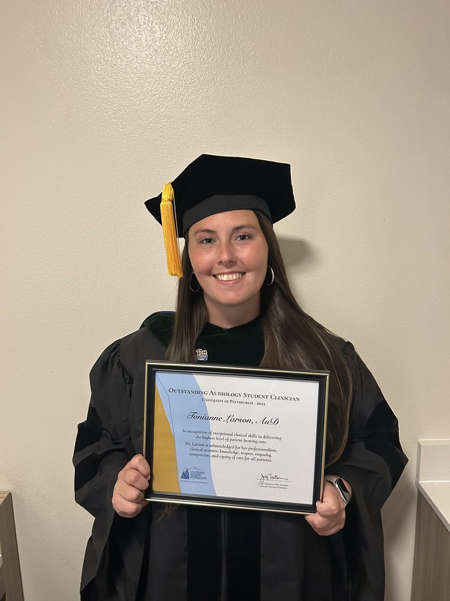 Tonianne Larson is awarded an Outstanding Audiology Student Clinician Award through the Colorado Hearing Foundation! #PittCSD #PittSHRS