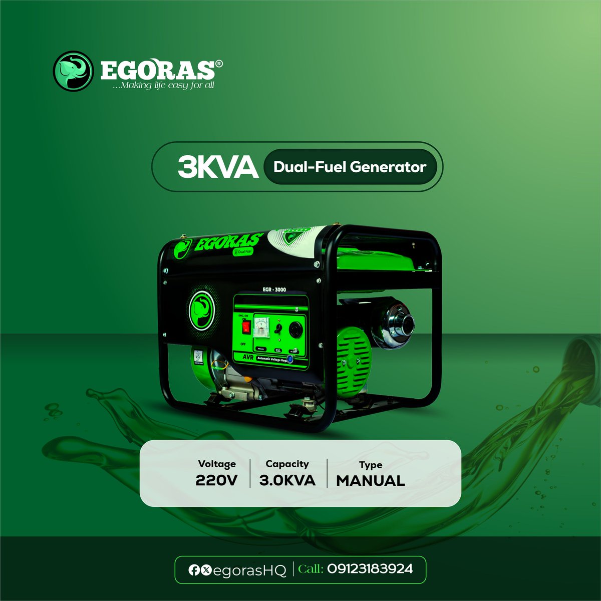egorasHQ's tweet photo. Power Up with Egoras! ⚡
Get the reliable 3kva Dual-Fuel Generator – strong, efficient, and built for your needs.
🔋 3.0KVA | 🔌 220V | 🛠 Manual Start

Perfect for homes &amp; small businesses.
📞 Call: 09123183924
📩 DM @egorasHQ to order now!
#EgorasGenerator #DualFuelPower https://t.co/g1nrpYcbgs