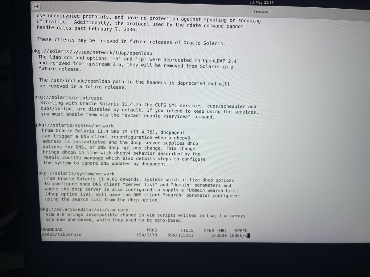 Iggi (@iggi76123640) on Twitter photo Dear #sun #solaris friends. thx to <a href="/alanc/">Alan Coopersmith @alanc@hachyderm.io</a> and the team behind at #oracle we received today and update to the CBE enviroment. Start your โpkg updateโ ๐
Dear #sun #solaris friends. thx to <a href="/alanc/">Alan Coopersmith @alanc@hachyderm.io</a> and the team behind at #oracle we received today and update to the CBE enviroment. Start your โpkg updateโ ๐