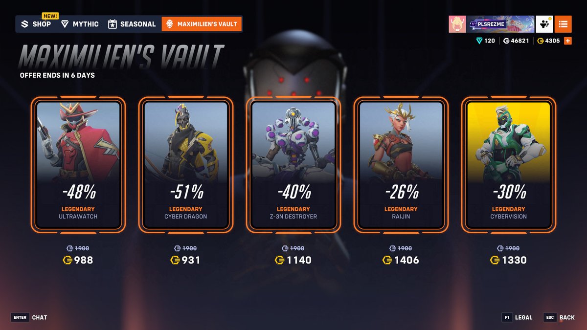 OVERWATCH GAMERS!

It's that time once again to send me your Maximilien Vault for a chance to appear in a video! (I might even give you guys a lil prize if you have a good or garbage vault).