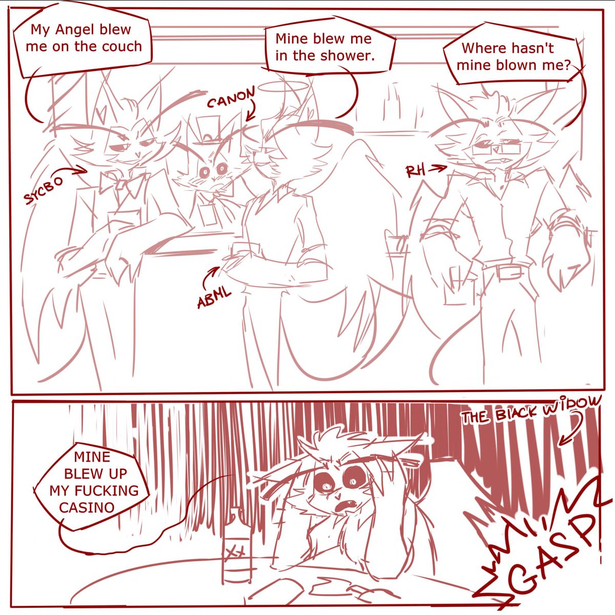 Smoxtart's tweet photo. We can all thank @poziepie for this idea! AHAHAHAH
So this is  "Husk's bar" with canon Husk as a bartender XDDD https://t.co/f17O8PQqtx
