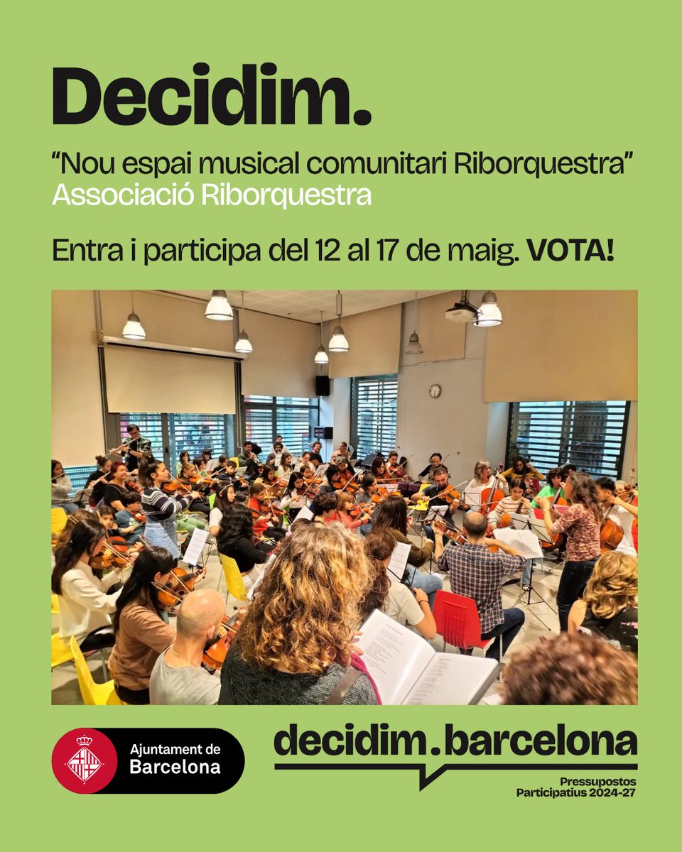 riborquestra's tweet photo. 💬 Com diu en Nicolás Barbieri: "Un espai perquè la #Riborquestra pugui continuar promovent el dret de tothom a fer #música pot ser un espai on trobar-nos persones diferents per viure conjuntament."

Votar mola! Vota a la Riborquestra! 🗳️ #decidimbcn

📱 https://t.co/SY98hHBhyP https://t.co/wgiCAMkZW4
