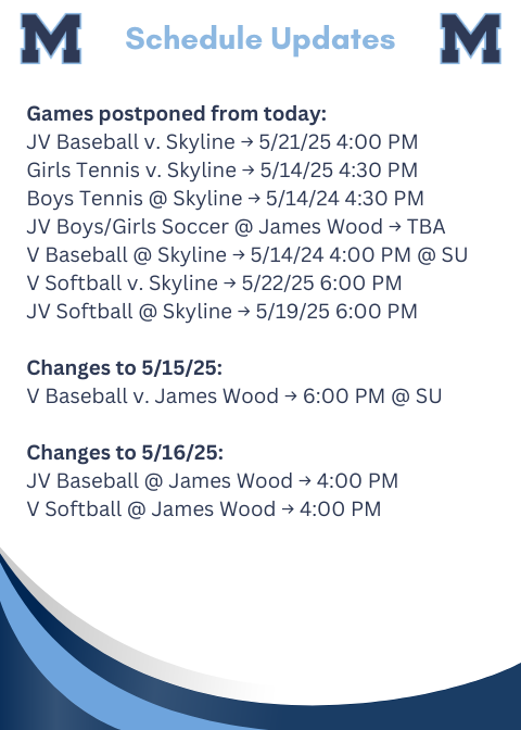 Rescheduling and changes to athletic schedule caused by the rainy start to the week.