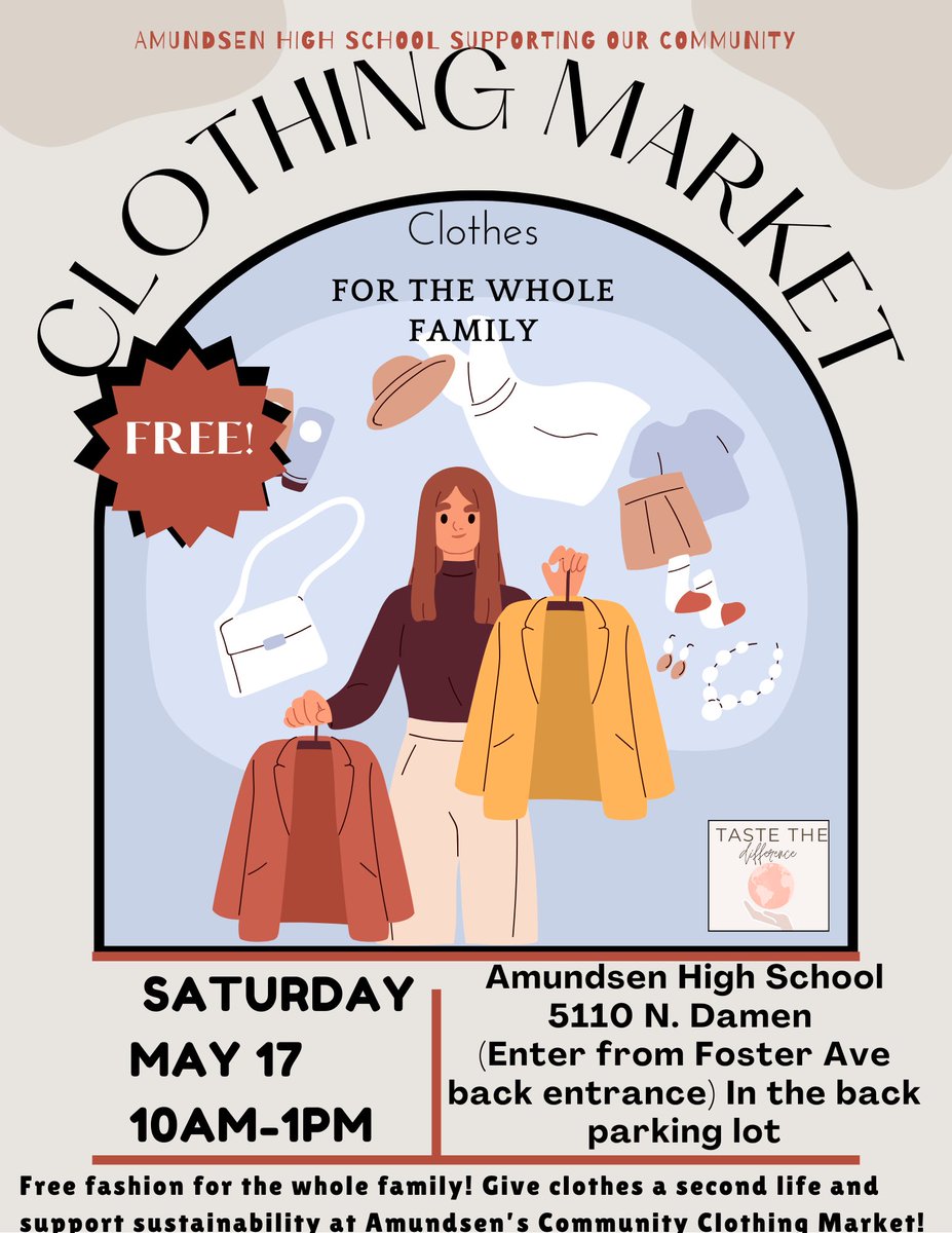 Free Community Clothing Market this Saturday <a href="/Amundsen_HS/">Amundsen High School</a> , 10am-1pm. #Sustainability #sustainablefashion