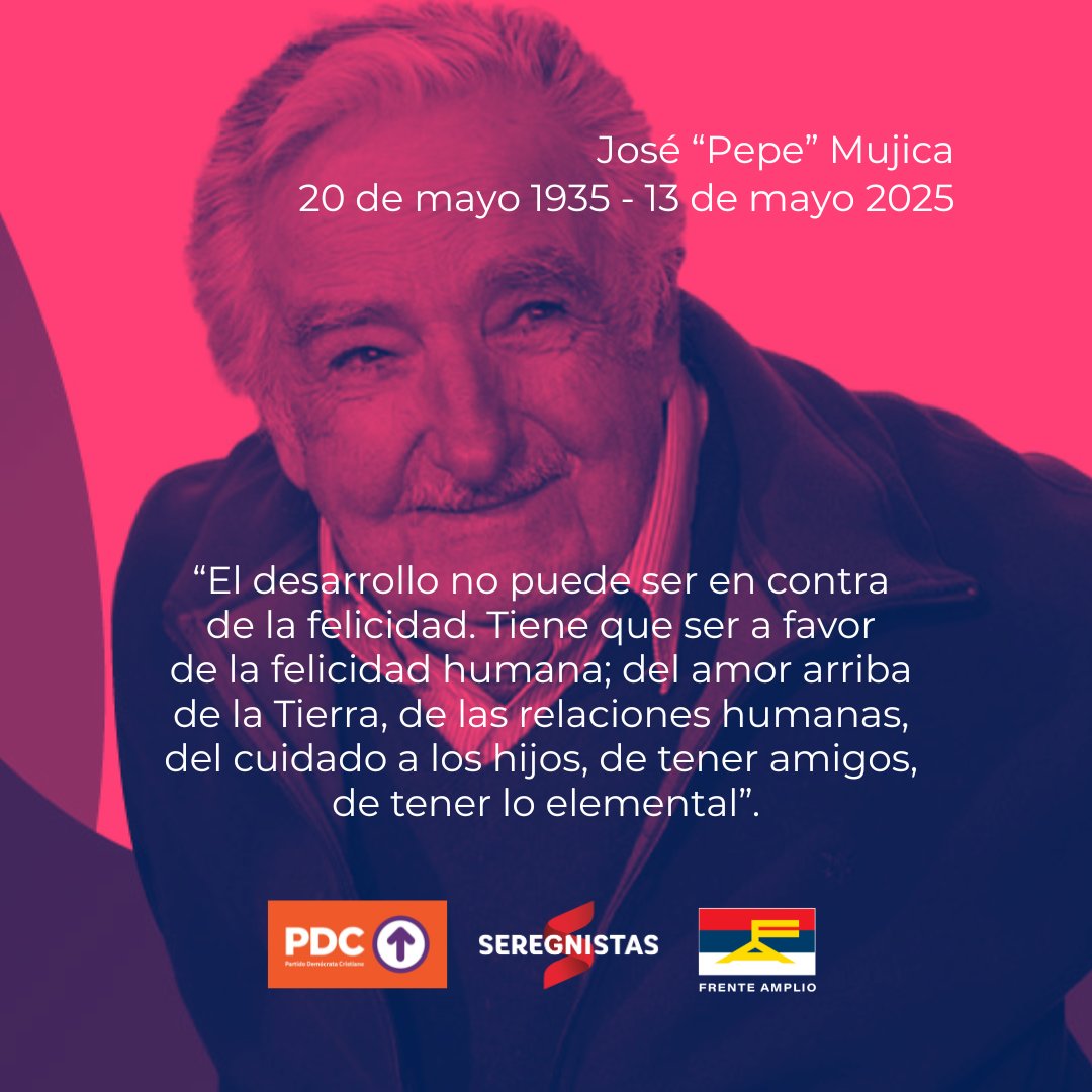 #QEPD Pepe Mujica. Su visión de una sociedad en armonía con la naturaleza y anticonsumista, rechazando que lo material nos condicione, es algo que debemos tomar como legado. ¡Gracias Pepe!
Un abrazo a Lucía y a toda su barra del @MPP