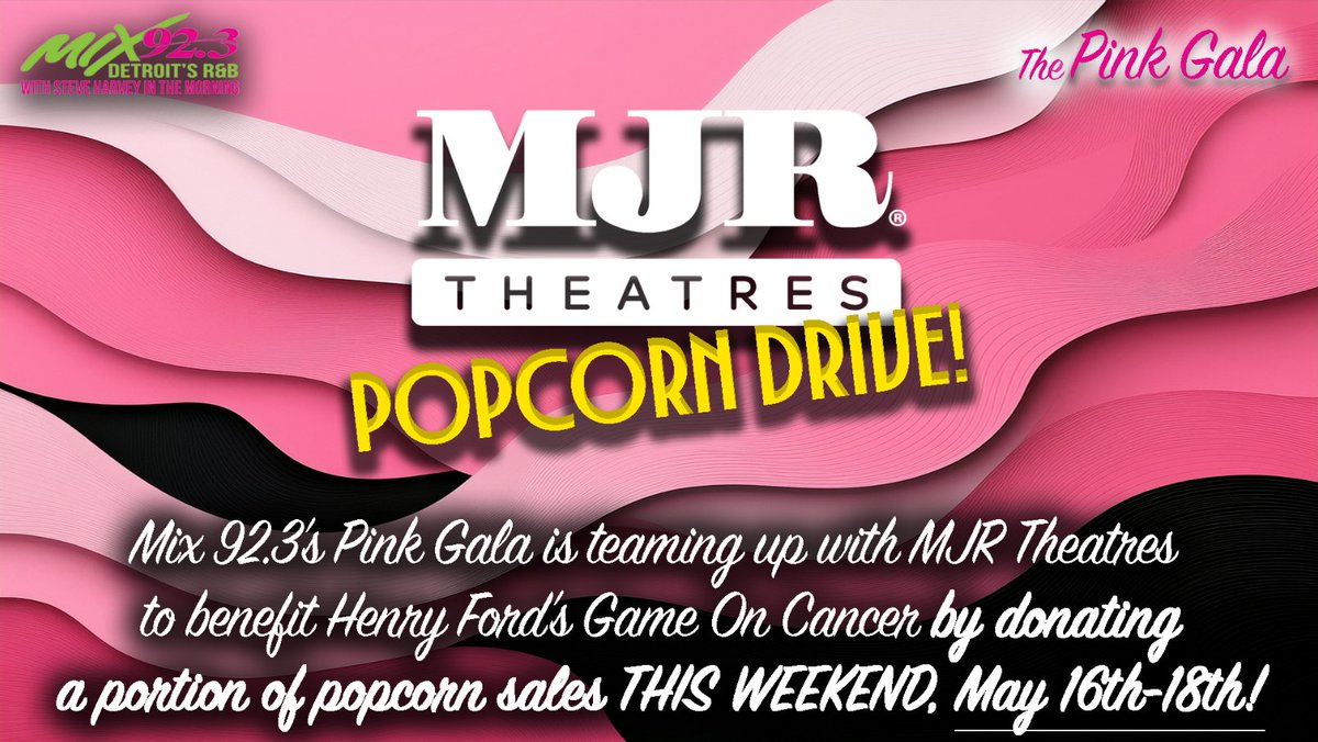 mix923fm's tweet photo. Mix 92.3 is teaming up with @mjrtheatres this weekend for a Popcorn Drive.  All this weekend a portion of popcorn sales will benefit @HenryFordHealth @GameOnCancerDET ! https://t.co/y3u2e0Q3W8