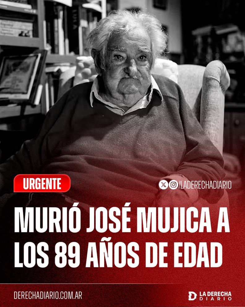 🚨🇺🇾 | #AHORA Falleció el terrorista tupamaro, atracador de bancos, asesino y expresidente de Uruguay, José "Pepe" Mujica, a los 89 años.