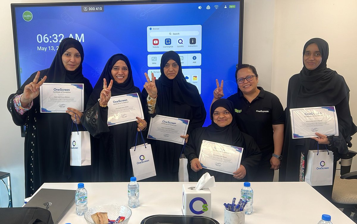OneScreen_MEA's tweet photo. We hosted educators from @UTASIbri Campus for an exclusive TL7 training session at @OneScreen_MEA HQ.
Thanks to our partner @OoredooOman, Mr. Hassan Al Farsi & Mr. Salman Riaz for their support in empowering smart classrooms across the region.
#OneScreen #EdTech #TL7 #UTASOman #OoredooOman #SmartLearning #PartnershipsInAction