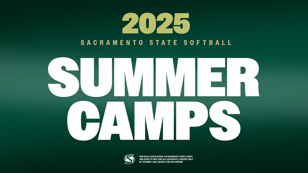 Sacramento State Softball (@sacstsoftball) on Twitter photo Registration is available for Sacramento State Softball summer camps!
June 16-20 (no camp on the 19th)
June 23-26
July 14-17
All camps are 8:30 am-12:30 pm, and for girls ages 8-13
Registration/more info: bit.ly/3Aa2E16 Registration is available for Sacramento State Softball summer camps!
June 16-20 (no camp on the 19th)
June 23-26
July 14-17
All camps are 8:30 am-12:30 pm, and for girls ages 8-13
Registration/more info: bit.ly/3Aa2E16