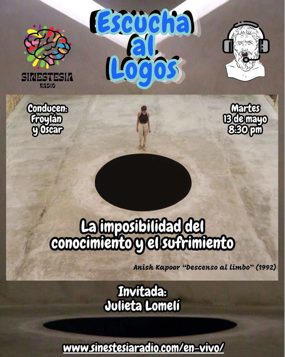 EscuchaLogos's tweet image. Estamos de vuelta! Nos vemos hoy para hablar sobre la imposibilidad de conocimiento y el sufrimiento desde el pensamiento de Arthur Shopenhauer con nuestra gran invitada @julietabalver 

Sintonízanos en punto de las 8:30 pm por Sinestesia Radio a través de sinestesiaradio.com/en-vivo