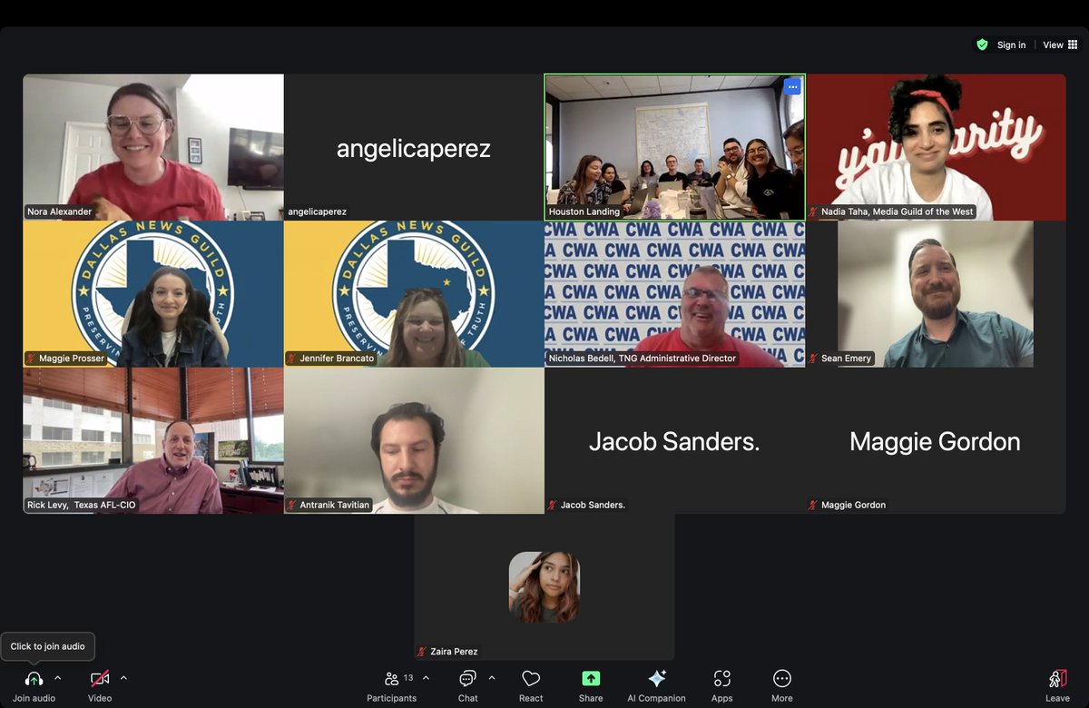 HTXLandingUnion's tweet image. We're very lucky to have so much support from unions across the country while bargaining for a fair severance package.
During today's meeting, union representation from all over came to speak in support of the Houston Landing NewsGuild.
Thank y'all. 🤍