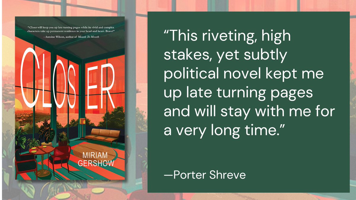 womenwriters (@womenwriters) on Twitter photo "This riveting, high stakes, yet subtly political novel kept me up late turning pages and will stay with me for a very long time."—Porter Shreve amazon.com/Closer-Miriam-… <a href="/RegalHouse1/">Regal House Publishing</a> #closer #miriamgershow "This riveting, high stakes, yet subtly political novel kept me up late turning pages and will stay with me for a very long time."—Porter Shreve amazon.com/Closer-Miriam-… <a href="/RegalHouse1/">Regal House Publishing</a> #closer #miriamgershow