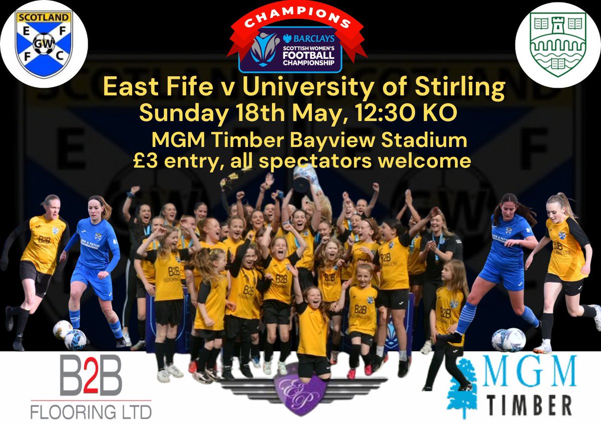 It’s our final <a href="/SWFChampionship/">Barclays Scottish Women's Championship</a> game of the season as we take on <a href="/stiruni_wfc/">Stirling University WFC</a> at the MGM Timber Bayview Stadium. 

Delighted to be moving to the SWPL2 next season but have thoroughly enjoyed the most competitive championship ever. 

All spectators welcome 🖤💛