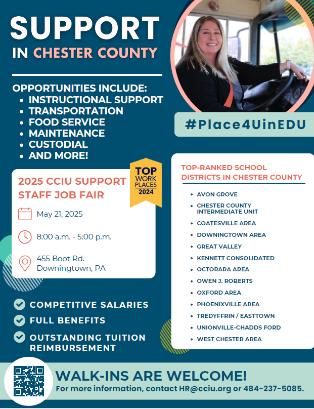 Come see us next week at the CCIU support staff job fair on May 21st!