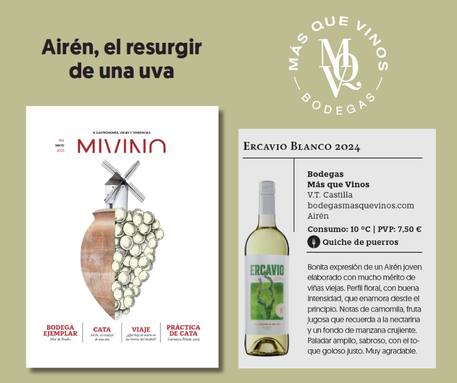 Contentos de que nuestro Ercavio blanco aparezca en el último número de la Revista <a href="/Mi_Vino/">MiVino</a> en su especial sobre la uva #Airén 

mivino.es/noticia/57/cat…